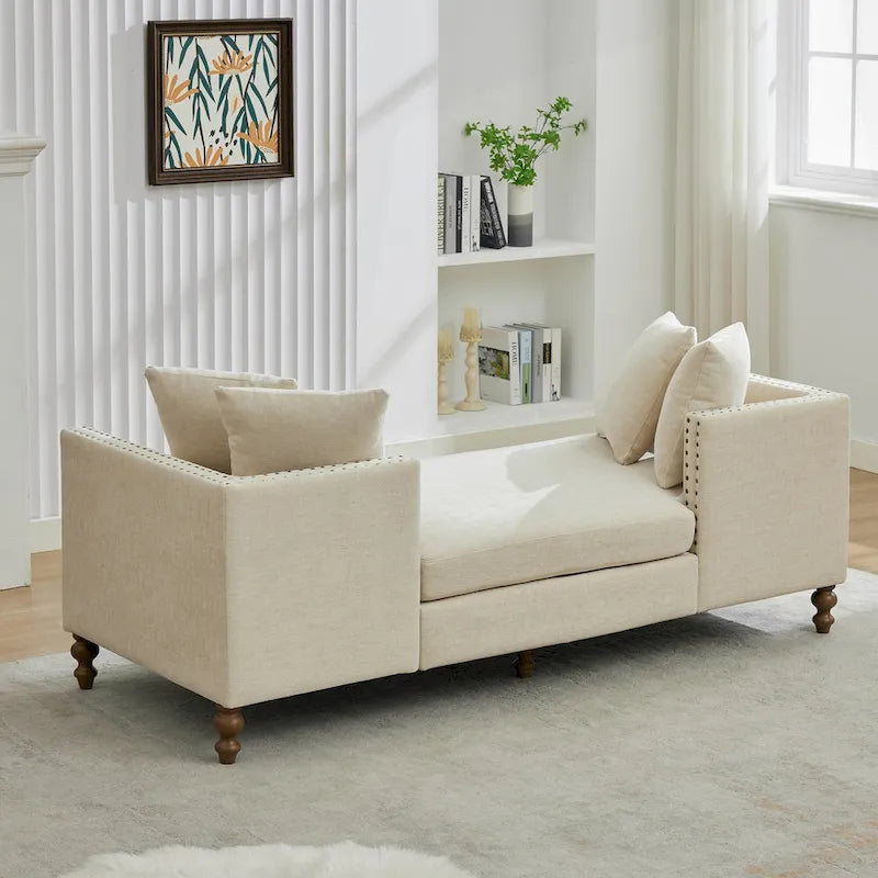 Upholstered Chaise Lounge with Chenille Fabric & Nailhead Trim