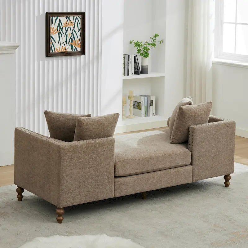 Gepolsterte Chaiselongue mit Chenillebezug und Nagelkopfbesatz