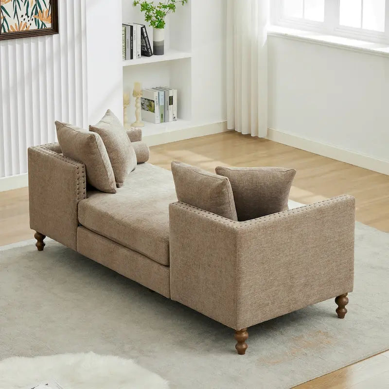 Gepolsterte Chaiselongue mit Chenillebezug und Nagelkopfbesatz