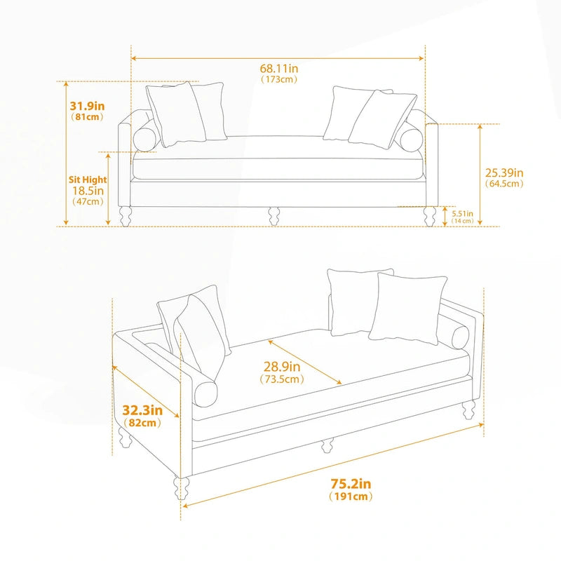 Gepolsterte Chaiselongue mit Chenillebezug und Nagelkopfbesatz