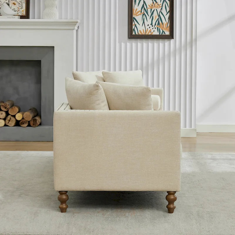 Gepolsterte Chaiselongue mit Chenillebezug und Nagelkopfbesatz