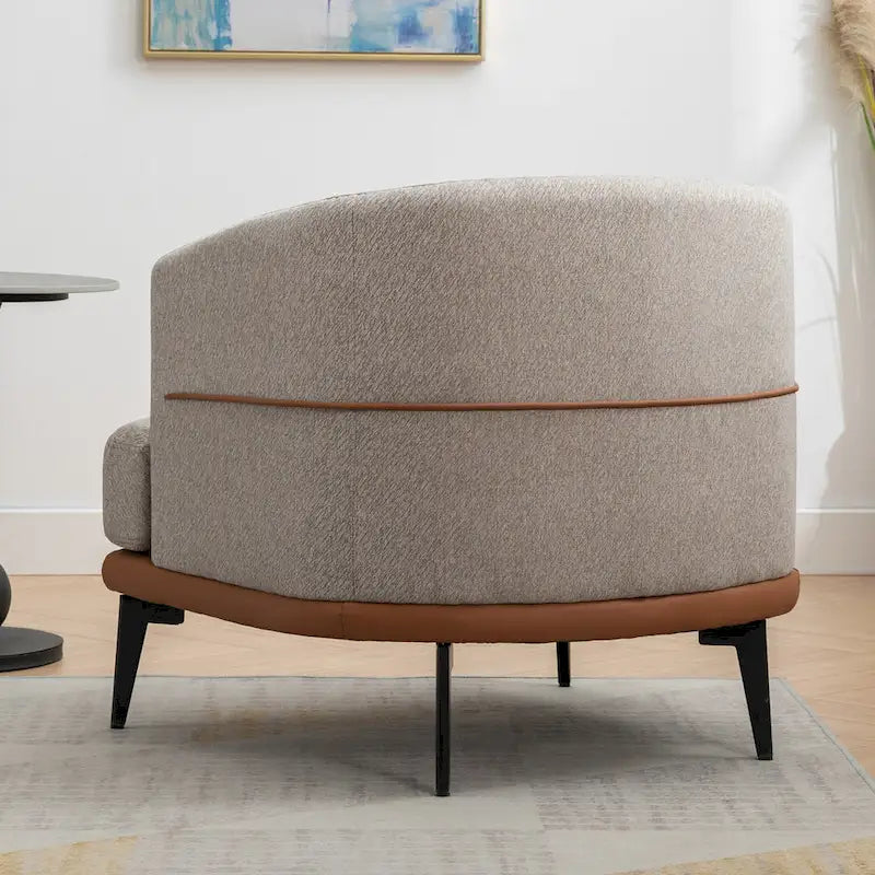 Two-Tone Barrel Armchair, Upholstered Round Chair for Living Room, Bedroom & Reading Room, Burnt Orange