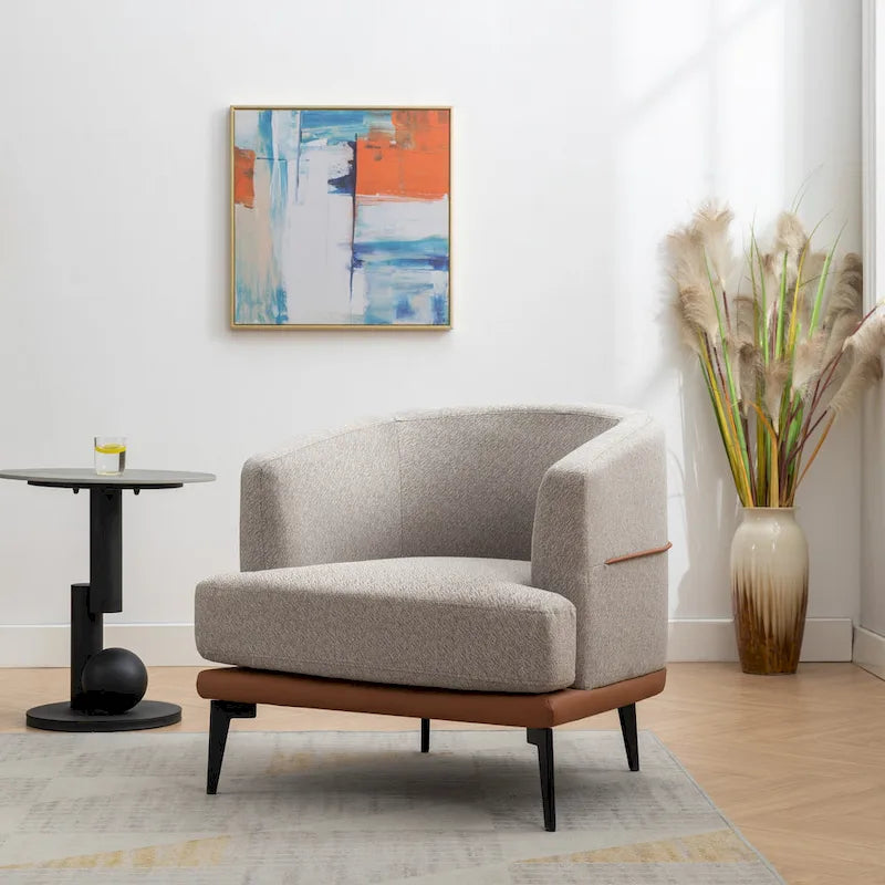 Zweifarbiger Clubsessel, gepolsterter runder Sessel für Wohnzimmer, Schlafzimmer und Lesezimmer, Orange