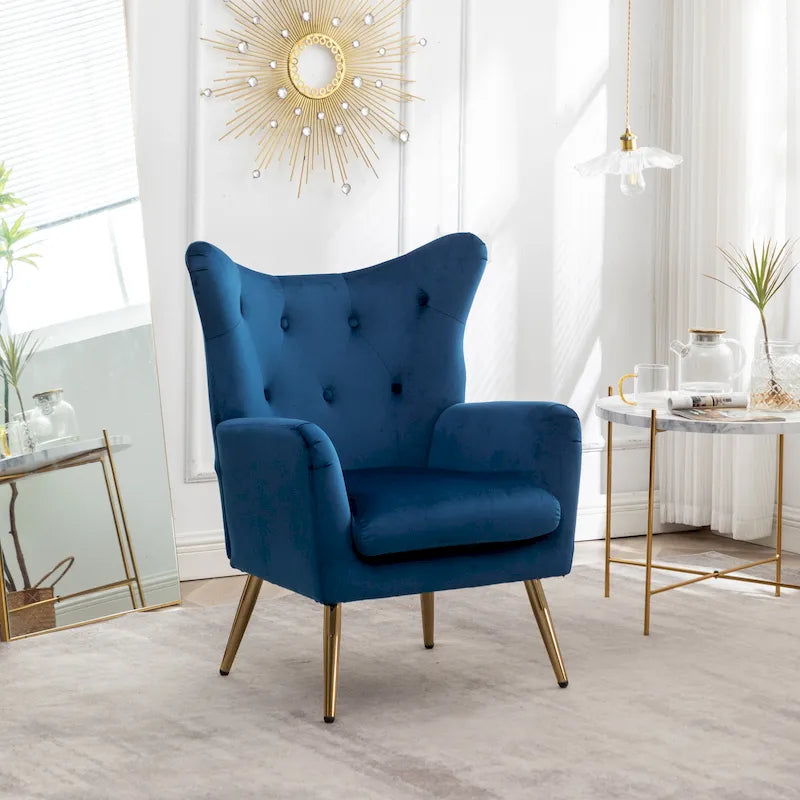 Velvet Button-Tufted Wing Back Accent Chair