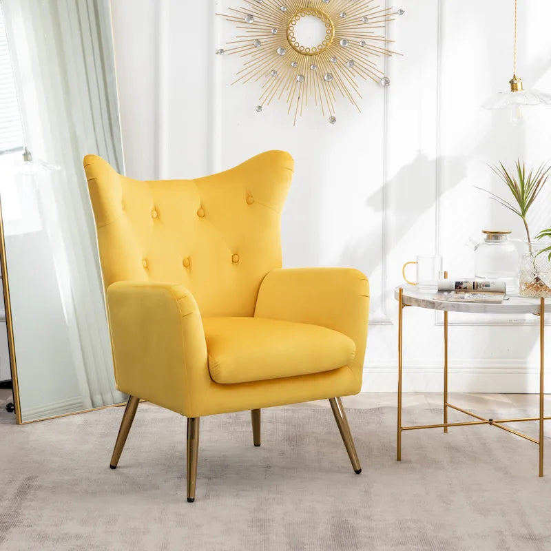 Velvet Button-Tufted Wing Back Accent Chair