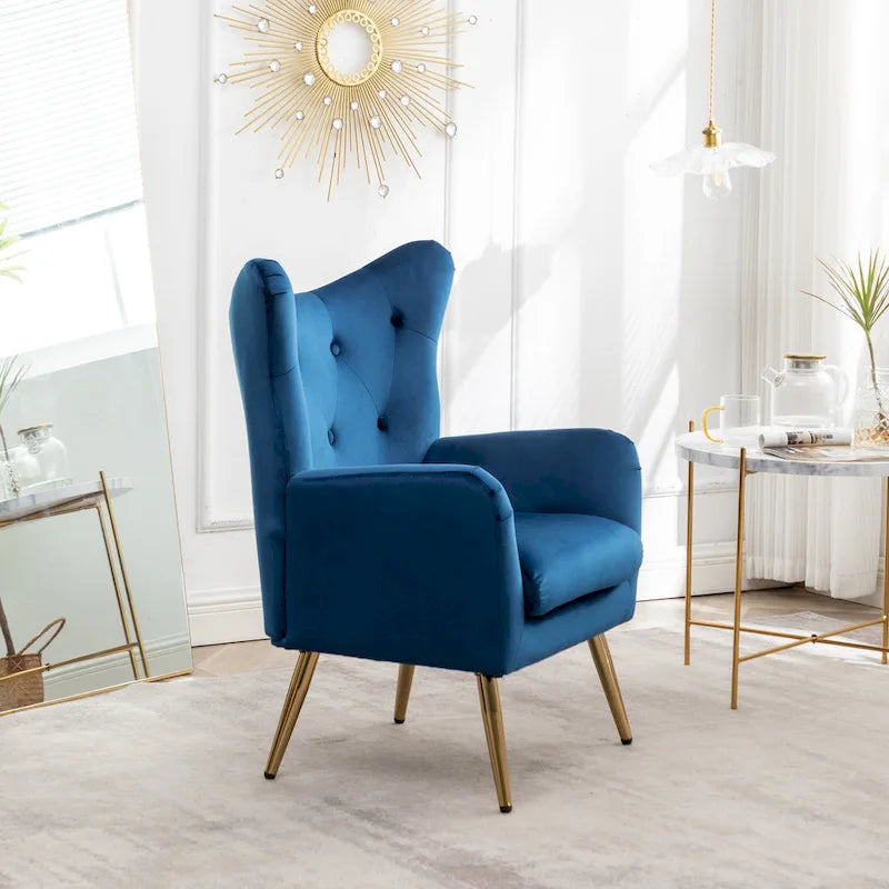 Velvet Button-Tufted Wing Back Accent Chair