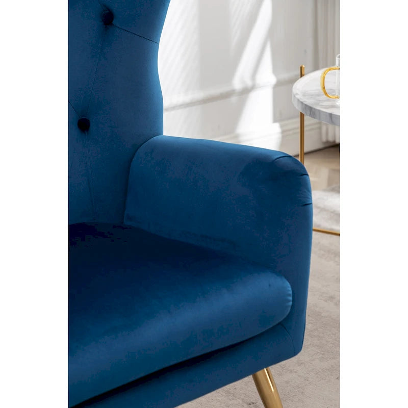 Fauteuil d’appoint à dossier haut et ailes, capitonné avec boutons, en velours