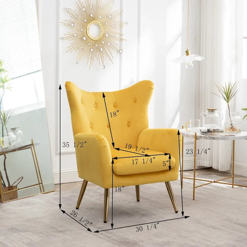 Fauteuil d’appoint à dossier haut et ailes, capitonné avec boutons, en velours
