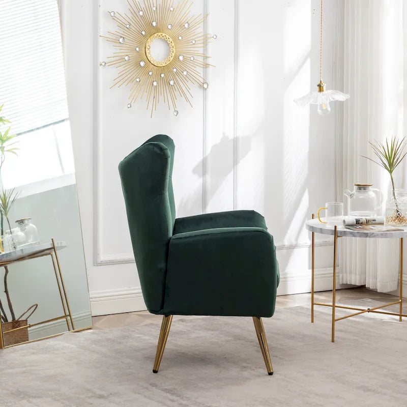 Fauteuil d’appoint à dossier haut et ailes, capitonné avec boutons, en velours