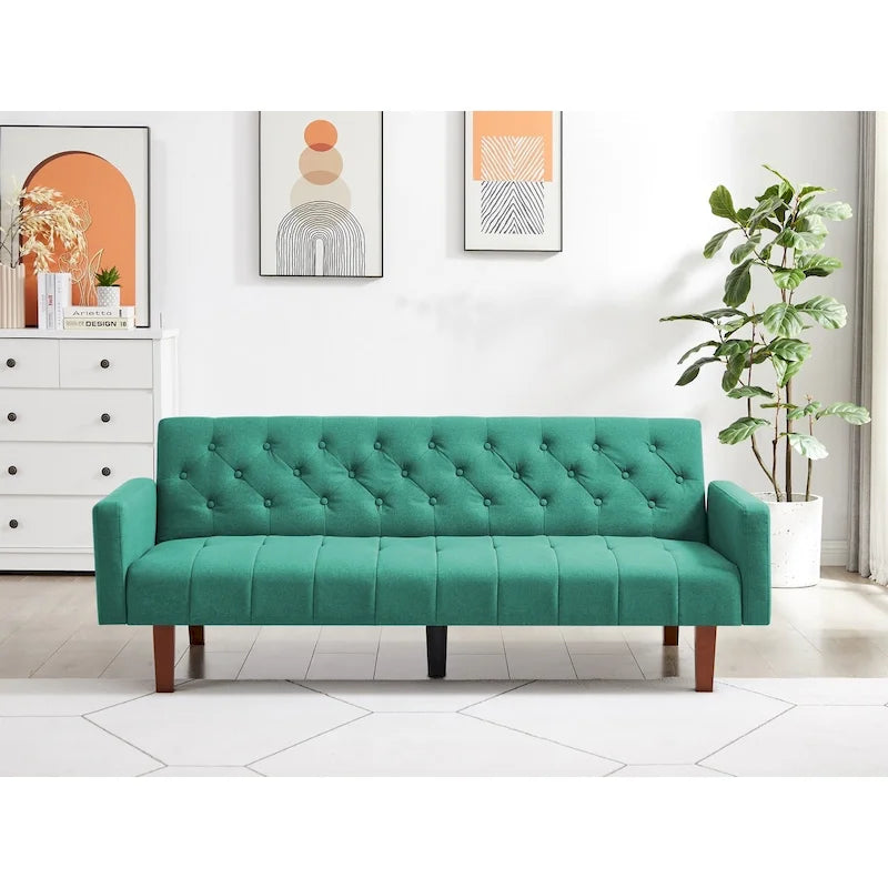 Futon Sofa Bed, Convertible Upholstered Couch Sleeper with Reclining Split Tufted Back