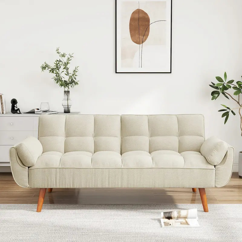 Futon Sofa Bed, Convertible Upholstered Couch Sleeper with Reclining Split Tufted Back