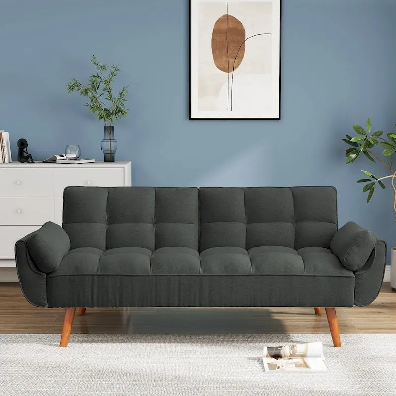 Futon Sofa Bed, Convertible Upholstered Couch Sleeper with Reclining Split Tufted Back
