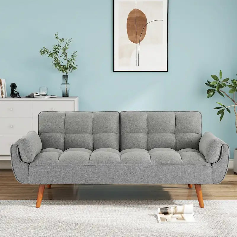 Futon Sofa Bed, Convertible Upholstered Couch Sleeper with Reclining Split Tufted Back