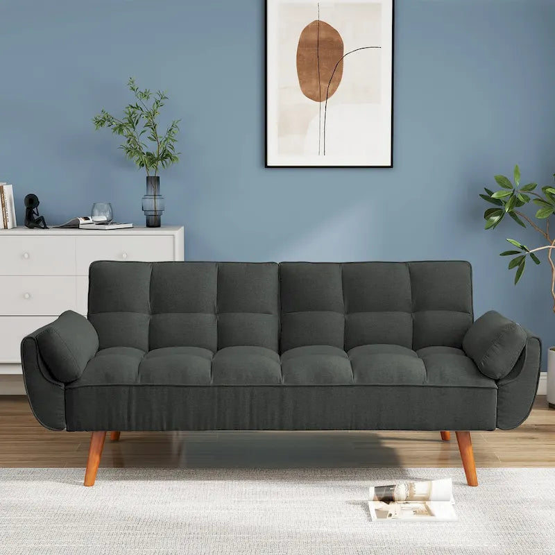 Futon Sofa Bed, Convertible Upholstered Couch Sleeper with Reclining Split Tufted Back