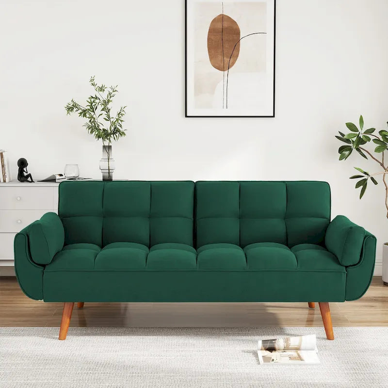Futon Sofa Bed, Convertible Upholstered Couch Sleeper with Reclining Split Tufted Back