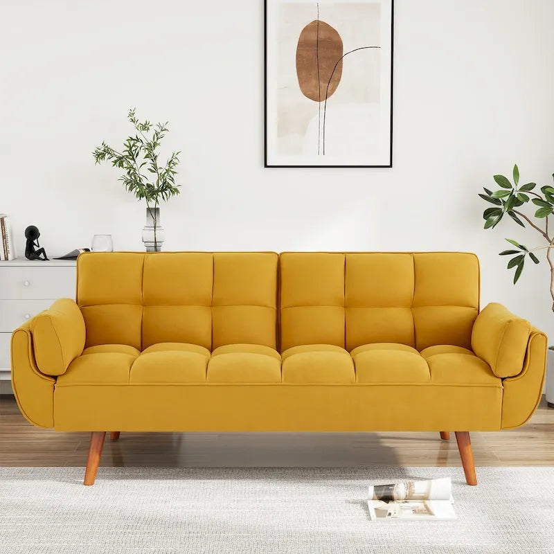Futon Sofa Bed, Convertible Upholstered Couch Sleeper with Reclining Split Tufted Back