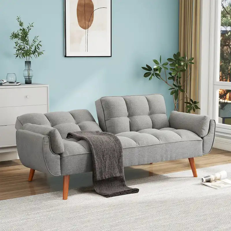 Futon Sofa Bed, Convertible Upholstered Couch Sleeper with Reclining Split Tufted Back