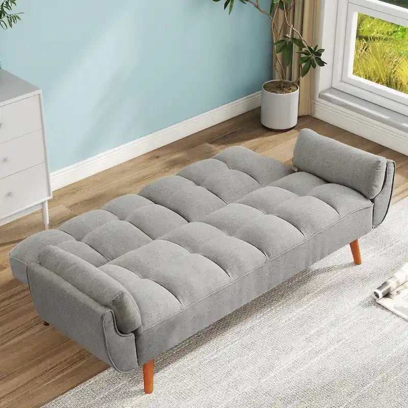 Futon Sofa Bed, Convertible Upholstered Couch Sleeper with Reclining Split Tufted Back