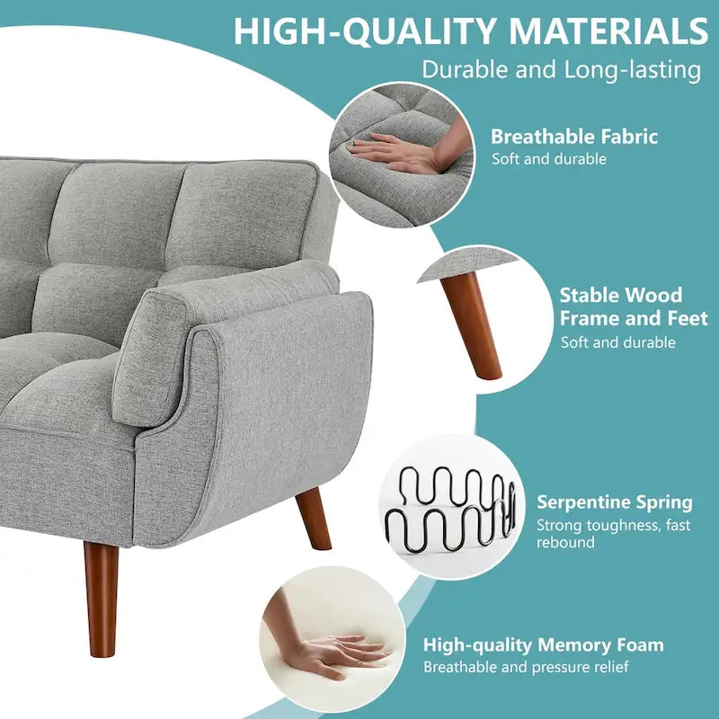 Futon Sofa Bed, Convertible Upholstered Couch Sleeper with Reclining Split Tufted Back