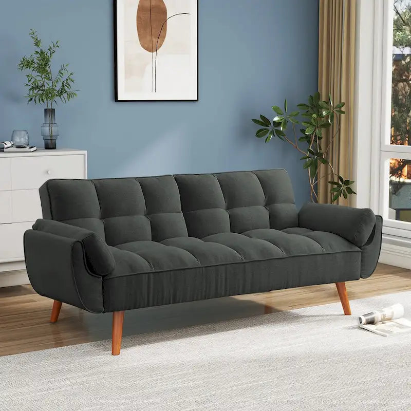 Futon Sofa Bed, Convertible Upholstered Couch Sleeper with Reclining Split Tufted Back