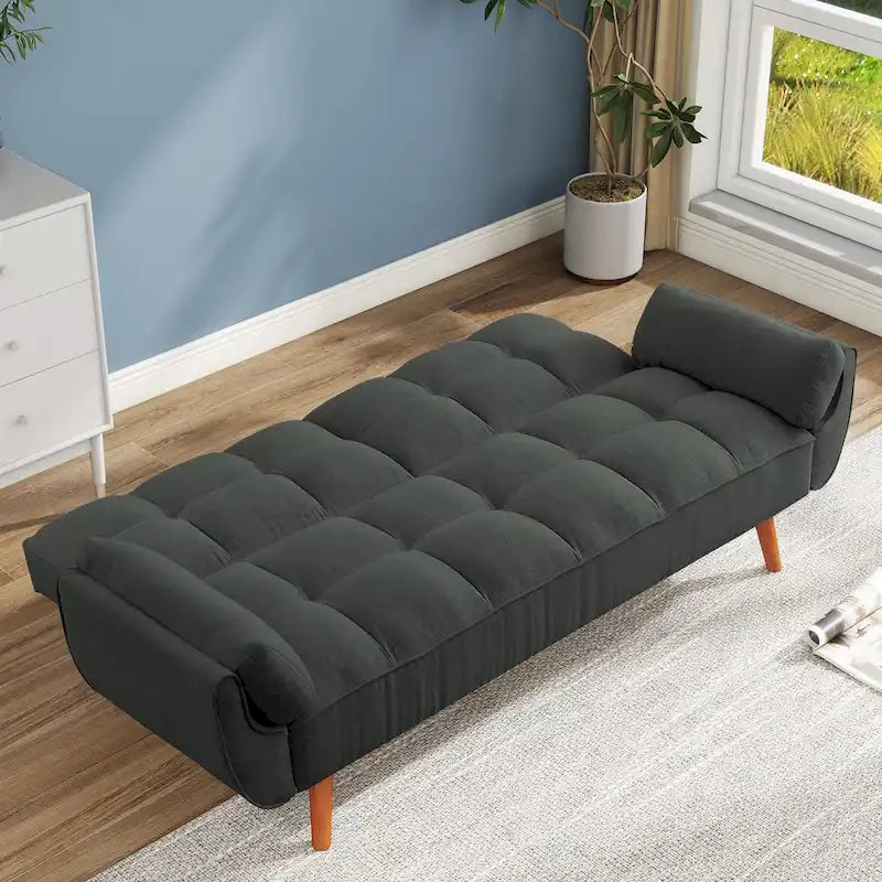 Futon Sofa Bed, Convertible Upholstered Couch Sleeper with Reclining Split Tufted Back
