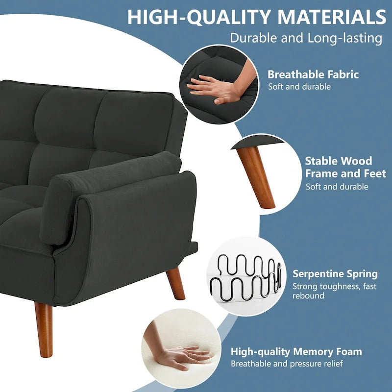 Futon Sofa Bed, Convertible Upholstered Couch Sleeper with Reclining Split Tufted Back