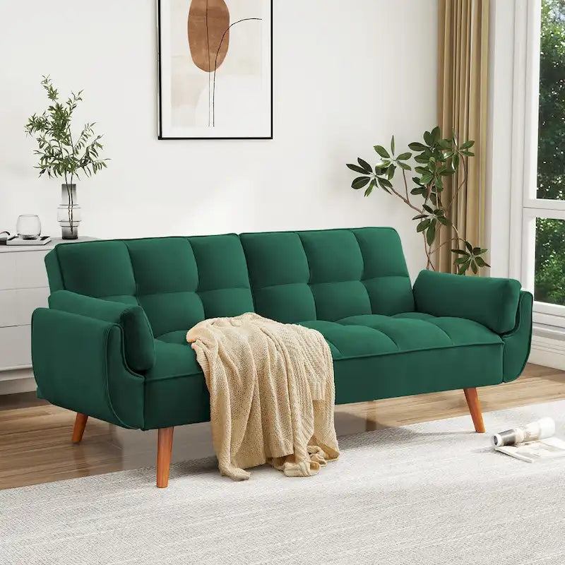 Futon Sofa Bed, Convertible Upholstered Couch Sleeper with Reclining Split Tufted Back