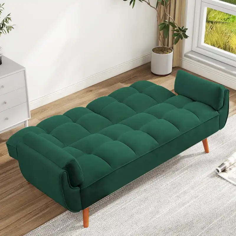 Futon Sofa Bed, Convertible Upholstered Couch Sleeper with Reclining Split Tufted Back