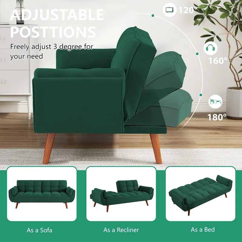 Futon Sofa Bed, Convertible Upholstered Couch Sleeper with Reclining Split Tufted Back