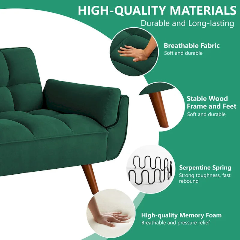 Futon Sofa Bed, Convertible Upholstered Couch Sleeper with Reclining Split Tufted Back