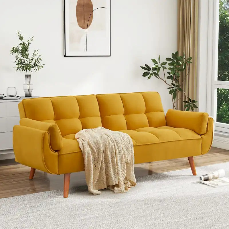 Futon Sofa Bed, Convertible Upholstered Couch Sleeper with Reclining Split Tufted Back