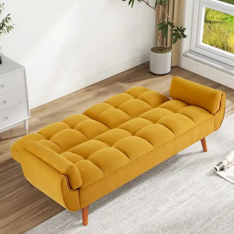 Futon Sofa Bed, Convertible Upholstered Couch Sleeper with Reclining Split Tufted Back