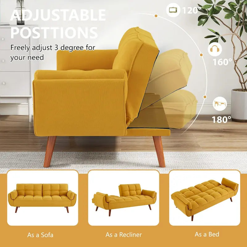 Futon Sofa Bed, Convertible Upholstered Couch Sleeper with Reclining Split Tufted Back
