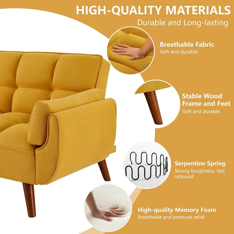 Futon Sofa Bed, Convertible Upholstered Couch Sleeper with Reclining Split Tufted Back
