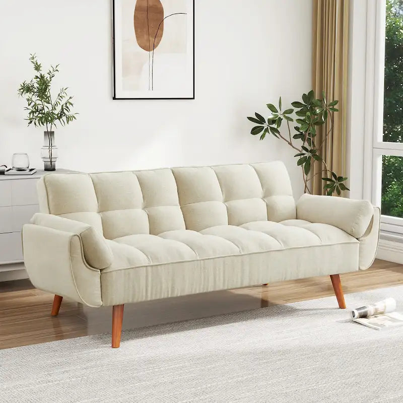 Futon Sofa Bed, Convertible Upholstered Couch Sleeper with Reclining Split Tufted Back
