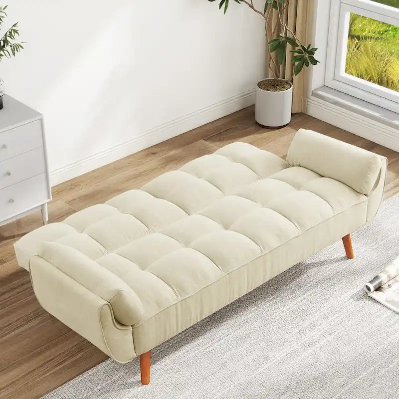 Futon Sofa Bed, Convertible Upholstered Couch Sleeper with Reclining Split Tufted Back