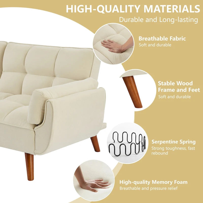 Futon Sofa Bed, Convertible Upholstered Couch Sleeper with Reclining Split Tufted Back