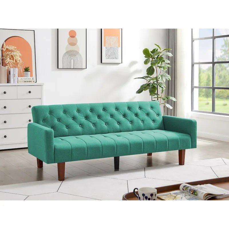 Futon Sofa Bed, Convertible Upholstered Couch Sleeper with Reclining Split Tufted Back