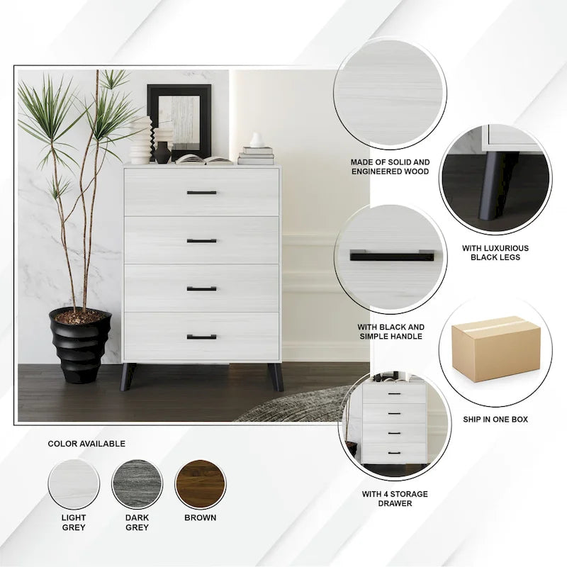 Classic Style 4-Drawers Wooden Chest