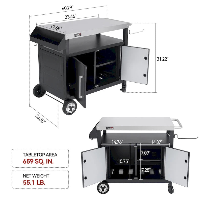 Movable Kitchen Island Cart with Storage Cabinet