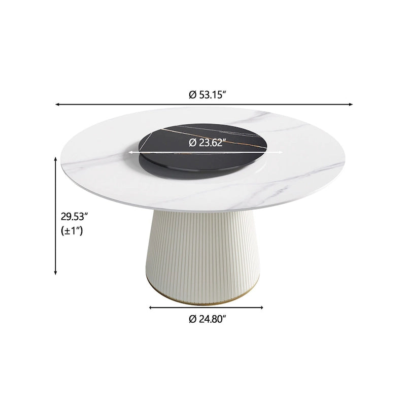 Runder Esstisch für 6 Personen, 53", moderne Tischplatte aus gesintertem Stein mit Drehteller