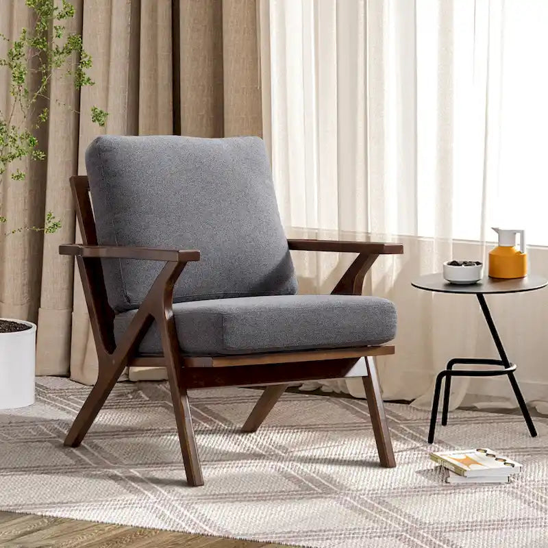 Upholstered Leather Accent Armchair with Solid Wood Frame and Removable Cushions