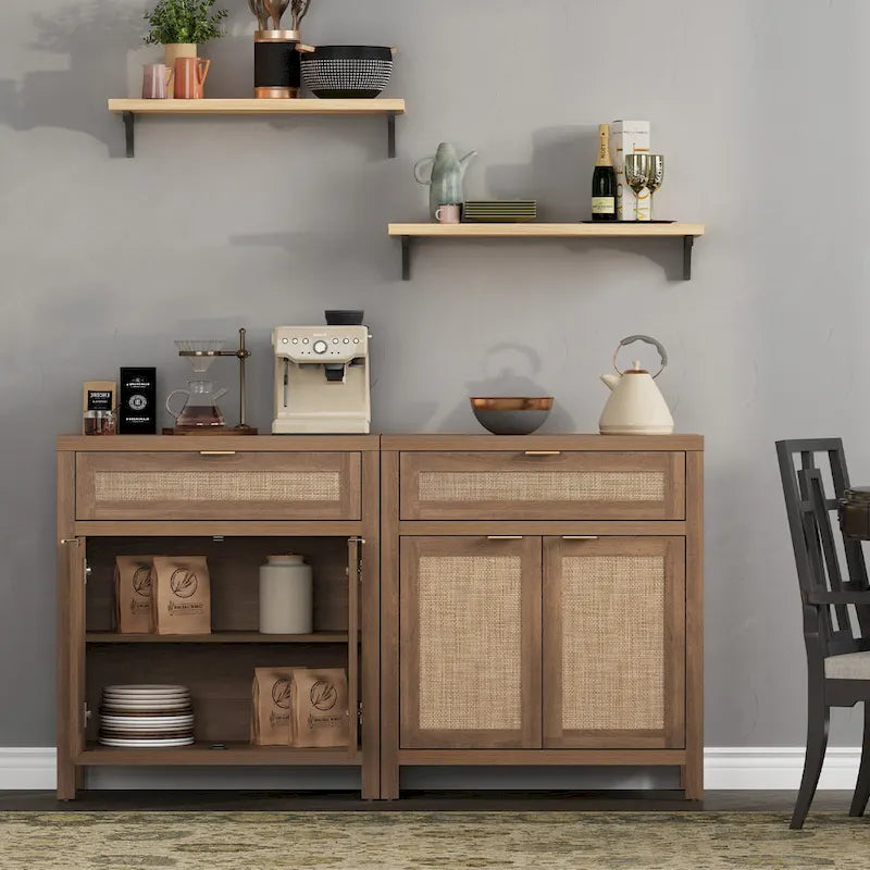 Buffet de rangement de ferme en rotin avec tiroir