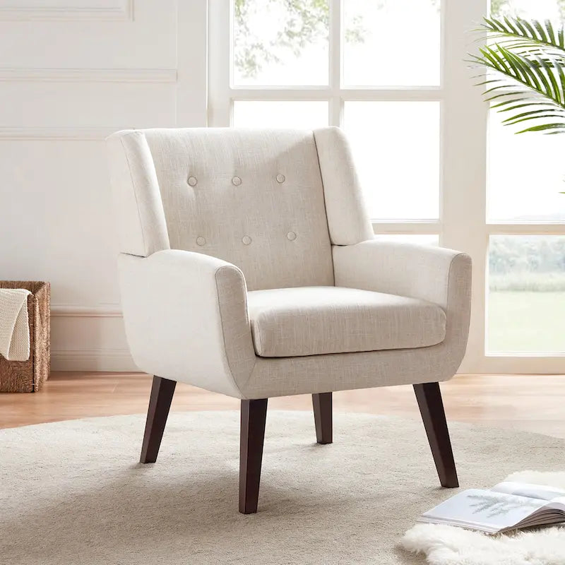 Modern Linen Upholstered Armchair Tufted Accent Chair