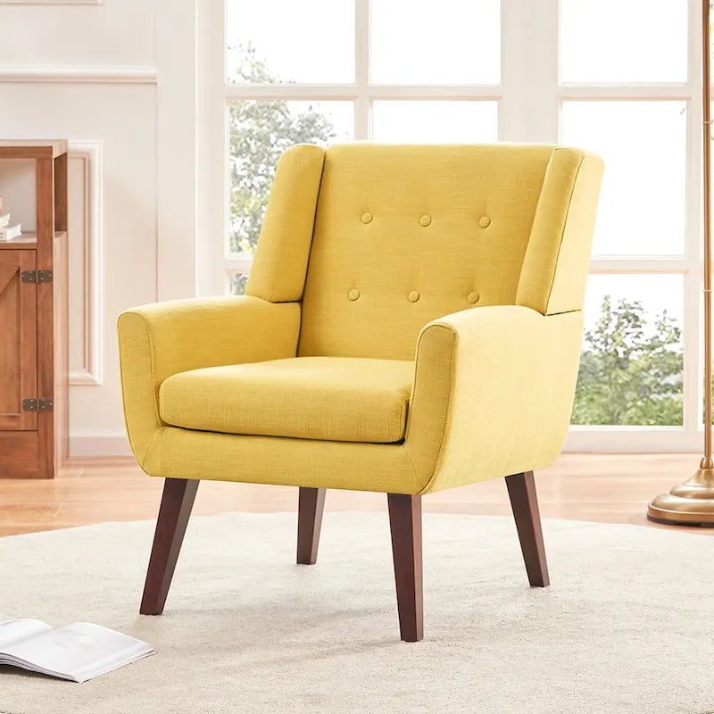 Modern Linen Upholstered Armchair Tufted Accent Chair