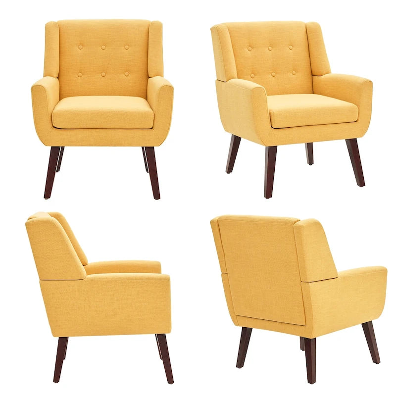 Modern Linen Upholstered Armchair Tufted Accent Chair