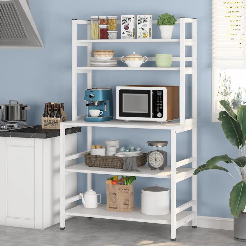 5-Tier Kitchen Bakers Rack with Hutch & Utility Storage Shelf
