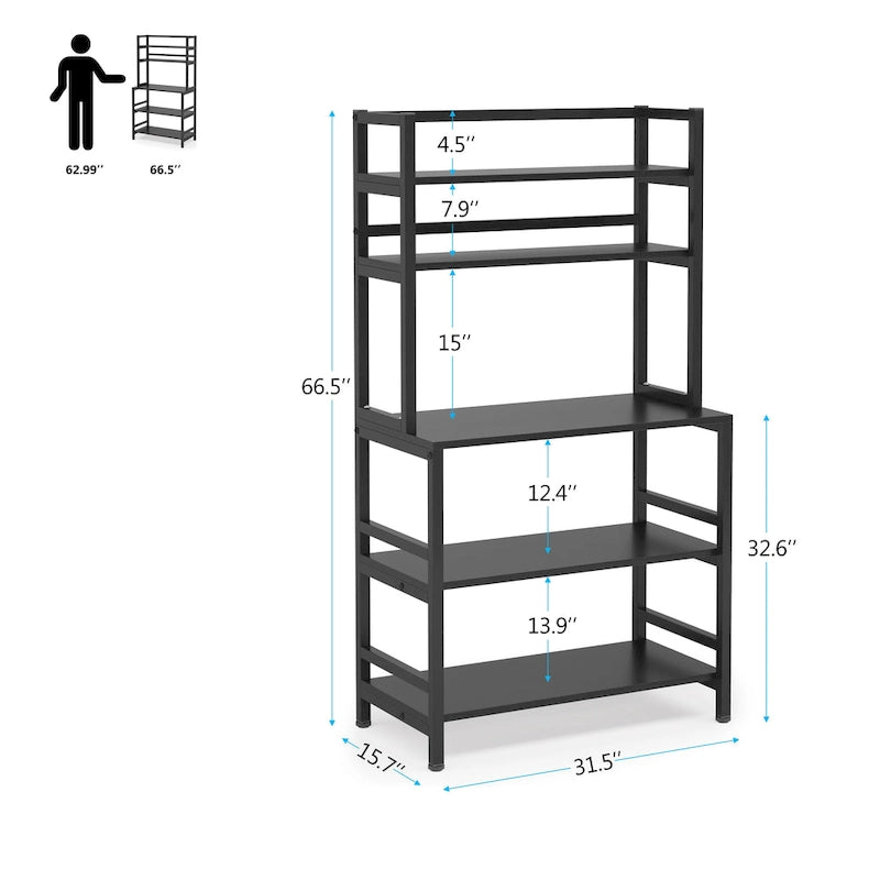 5-Tier Kitchen Bakers Rack with Hutch & Utility Storage Shelf