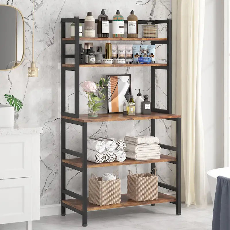 Étagère de boulangerie de cuisine à 5 niveaux avec vaisselier et tablette de rangement polyvalente