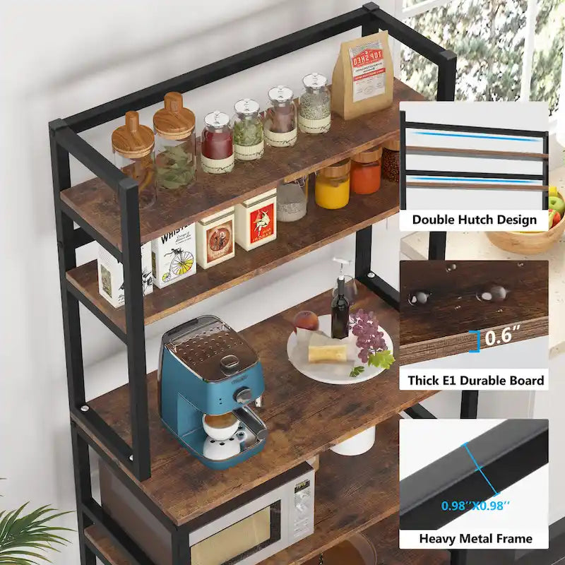 Étagère de boulangerie de cuisine à 5 niveaux avec vaisselier et tablette de rangement polyvalente